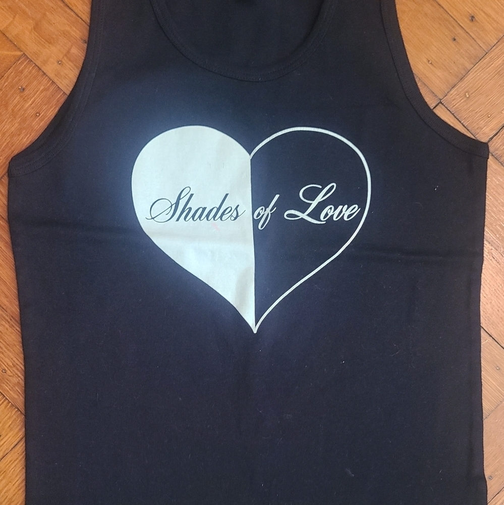 Shades of love by bella  heart logo tank xl